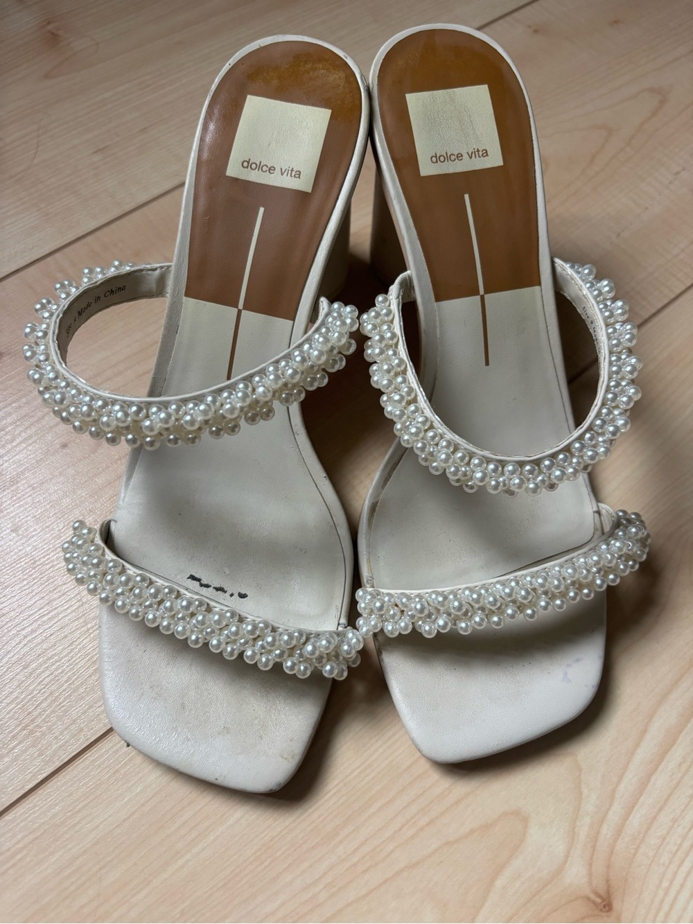 Dolce Vita Ivory Pearl-Trim Heeled Sandals
